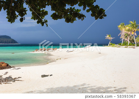 paradise beach in Thailand during storm with tall palms 58393367