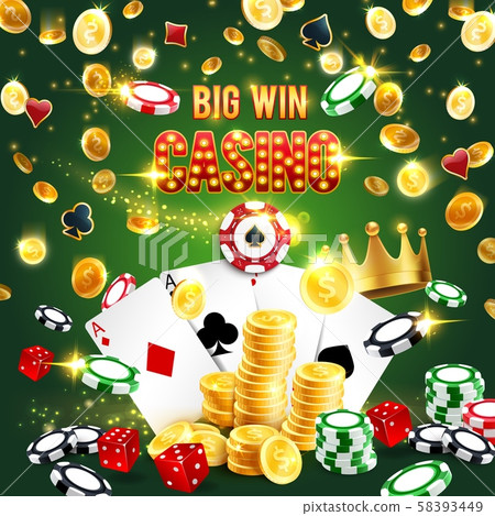 Casino win, poker aces, dice, chips and gold coins Casino win, poker aces, dice, chips and gold coins 58393449