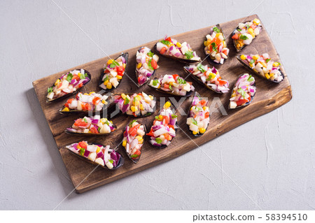 Traditional Peruvian food background with mussels Traditional Peruvian food background with mussels 58394510