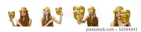 Girl in golden mask isolated on white 58394841