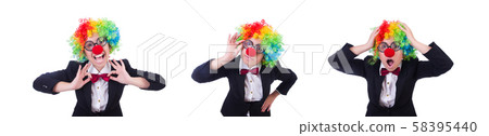 Woman clown businesswoman isolated on white 58395440