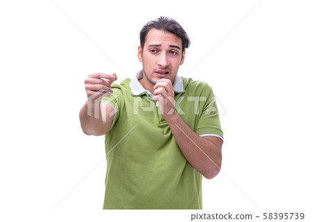 Young man suffering from allergy isolated on white Young man suffering from allergy isolated on white 58395739