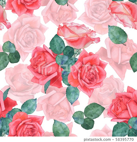 Seamless watercolor pattern of roses 1. Hand - Stock Illustration ...