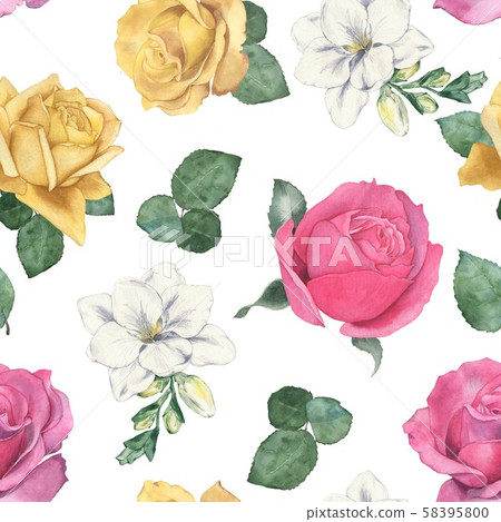Seamless floral pattern 1. Watercolor - Stock Illustration [58395800 ...