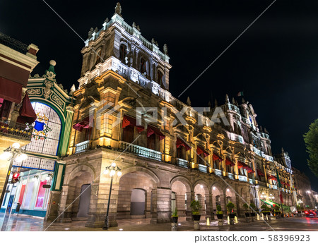 Puebla city hall at night, Mexico 58396923