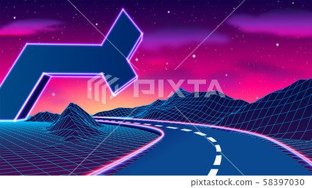 Space road landscape with futuristic neon ruins Space road landscape with futuristic neon ruins 58397030
