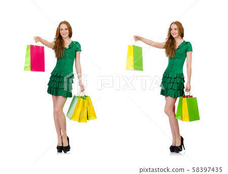 Woman after shopping isolated on white Woman after shopping isolated on white 58397435
