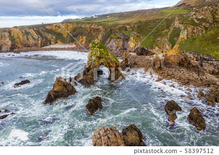 Aerial view of the Crohy Head Sea Arch, County Donegal - Ireland 58397512