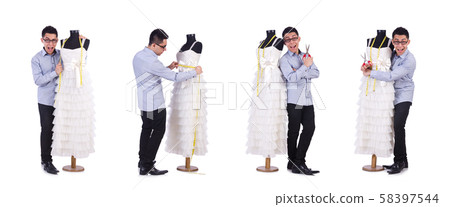 Funny male tailor on white 58397544