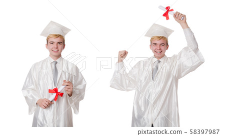 Young male student graduated from high school on white Young male student graduated from high school on white 58397987
