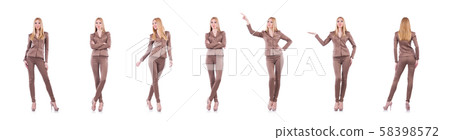 Model wearing fashionable clothing on white 58398572