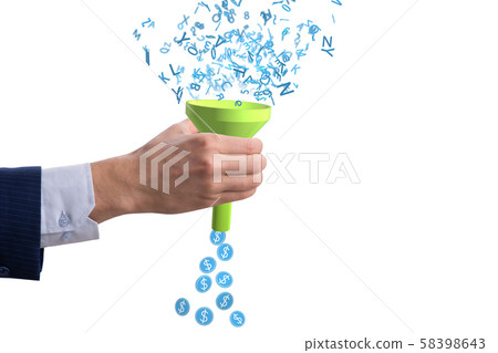 Data monetization concept with funnel and businessman 58398643