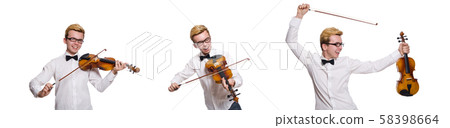 Young funny violin player isolated on white Young funny violin player isolated on white 58398664
