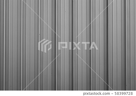 Front view of gray ribbed metal surface on fence or wall for backdrop 58399728