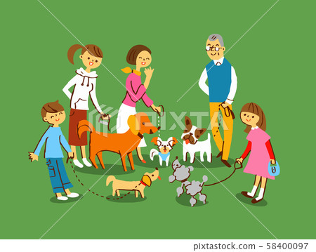 Walk with multiple dogs and owner 58400097