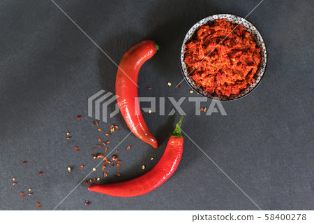 Traditional Maghrebi hot chili pepper sauce paste 58400278