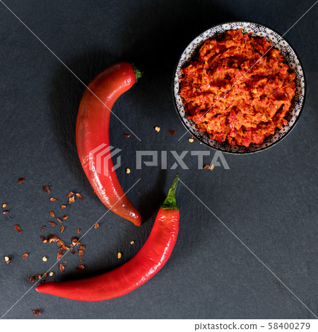 Traditional Maghrebi hot chili pepper sauce paste Traditional Maghrebi hot chili pepper sauce paste 58400279