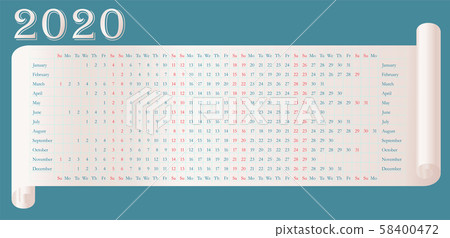 2020 wall calendar on parchment.  58400472