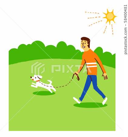 一個男人和一隻狗散步 一個男人和一隻狗散步 58400481