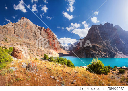 Beautiful mountain landscape in Tajikistan. Fan Beautiful mountain landscape in Tajikistan. Fan 58400681