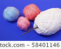 Woolen thread and knitting needle. 58401146