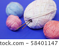 Woolen thread and knitting needle.  58401147