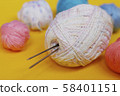 Woolen thread and knitting needle.  58401151