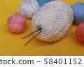 Woolen thread and knitting needle.  58401152