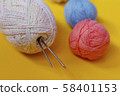 Woolen thread and knitting needle.  58401153