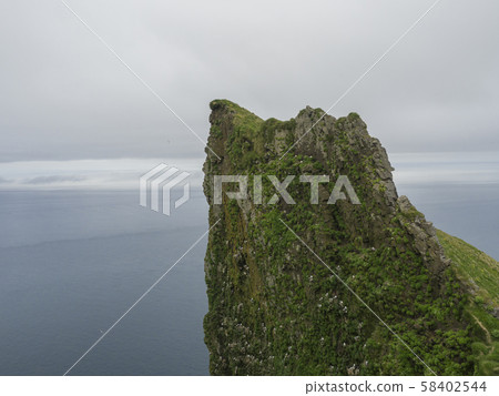 view on top of steep king and queen Hornbjarg bird cliff in west fjords, remote nature reserve view on top of steep king and queen Hornbjarg bird cliff in west fjords, remote nature reserve 58402544