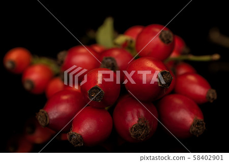 Fresh red rosehip isolated on black glass 58402901