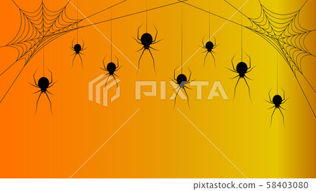 Spider and cobweb on orange background. Halloween 58403080