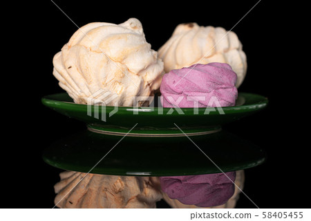 Fresh pastel sweet zefir isolated on black glass 58405455
