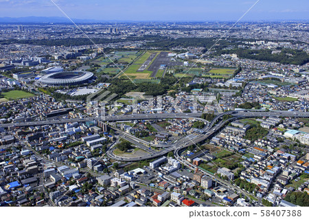 Aerial view of Chofu Inter and Musashino Forest Park 58407388
