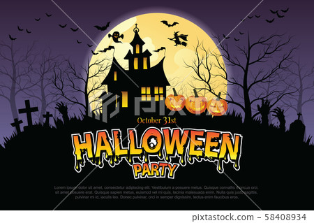 Haunted Castles And Graves On A Full Moon Stock Illustration 58408934 Pixta