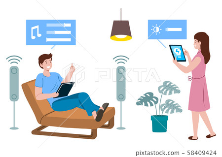 Basic smart home technology with internet wifi. Basic smart home technology with internet wifi. 58409424