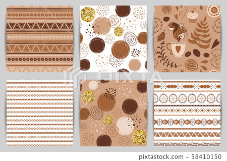 Coffee background seamless pattern set. Brown... - Stock Illustration ...