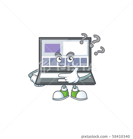 Thinking laptop cartoon mascot on white background. Thinking laptop cartoon mascot on white background. 58410340
