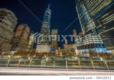 New York Cityscape with 911 memorial at twilight time, United States of America, USA, Architecture and building with history tourist concept, 58410911