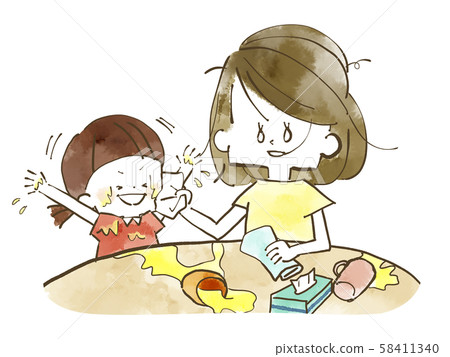 Mother who is out of sync with her daughter-watercolor 58411340