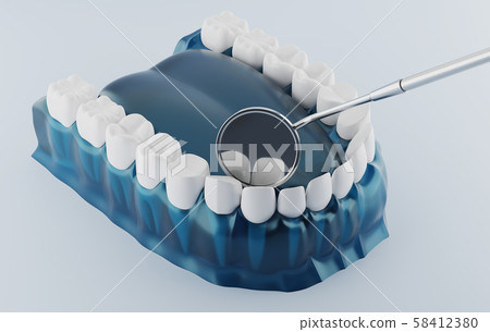 Dental and Dental Mouth Mirror Blue color transparent. 3d illustrations. 58412380