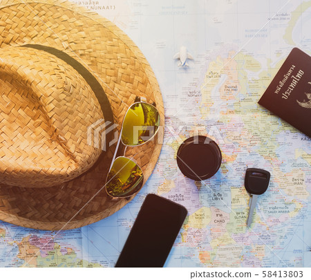 Smart phone,Key,Lens,Airplane,Straw hat and Smart phone,Key,Lens,Airplane,Straw hat and 58413803