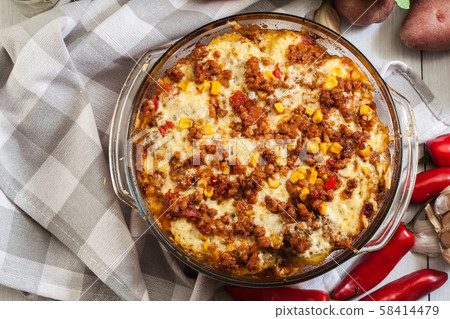 Mexican potato casserole with minced meat 58414479