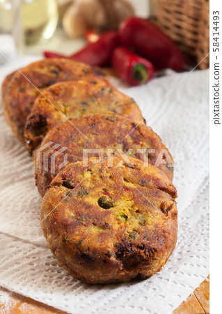 Aloo Tikki or cutlet. Indian snack made of boiled Aloo Tikki or cutlet. Indian snack made of boiled 58414493