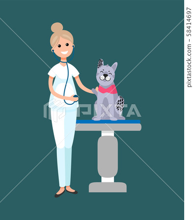 Veterinarian Taking Care of Cat Patient on Table Veterinarian Taking Care of Cat Patient on Table 58414697