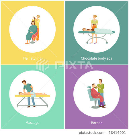 Hair Styling and Chocolate Body Spa Set Vector Hair Styling and Chocolate Body Spa Set Vector 58414901