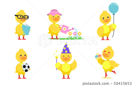 Six Cute Chicken At Different Job Cartoon Character Vector Illustration Set Six Cute Chicken At Different Job Cartoon Character Vector Illustration Set 58415653