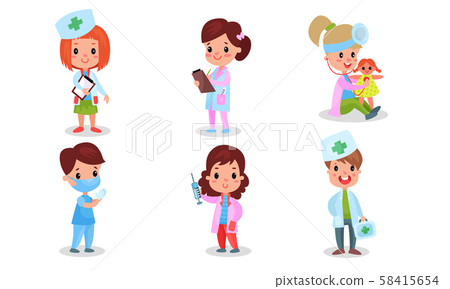 Surgeon, Pediatrician, Therapist, Nurse And Other Medical Professions Pictured By Kids In Costumes Surgeon, Pediatrician, Therapist, Nurse And Other Medical Professions Pictured By Kids In Costumes 58415654