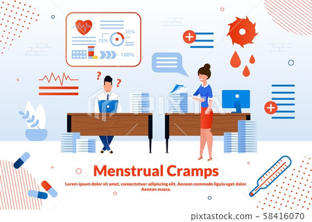 Menstrual Cramps Flat Vector Banner Template 58416070