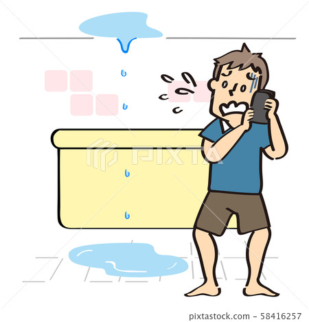 A Man Who Calls A Contractor With A Water Leak Stock Illustration 58416257 Pixta